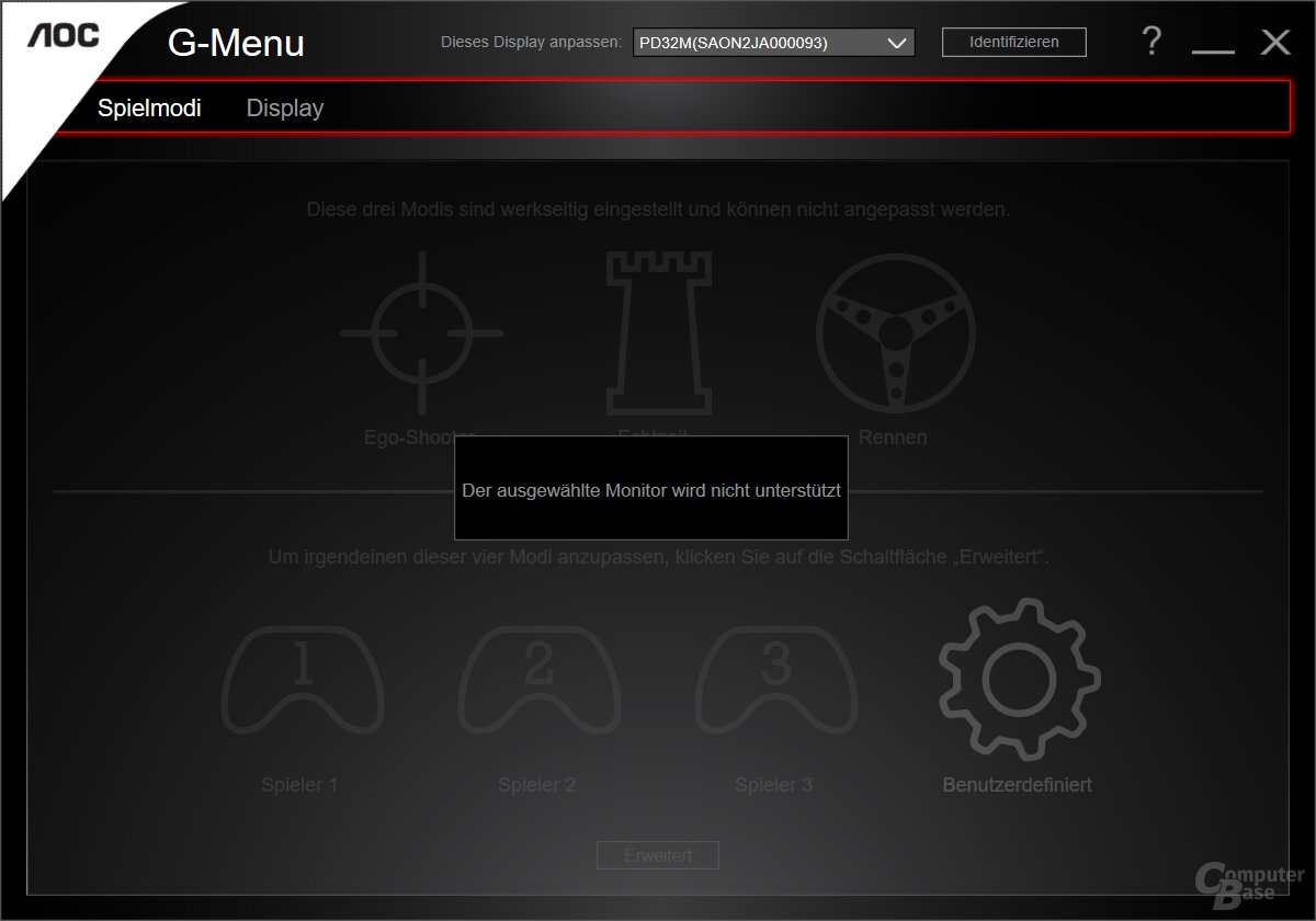 The AOC G-Menu does not yet know the PD32M