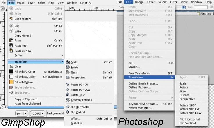 Vergleich Gimpshop - Photoshop