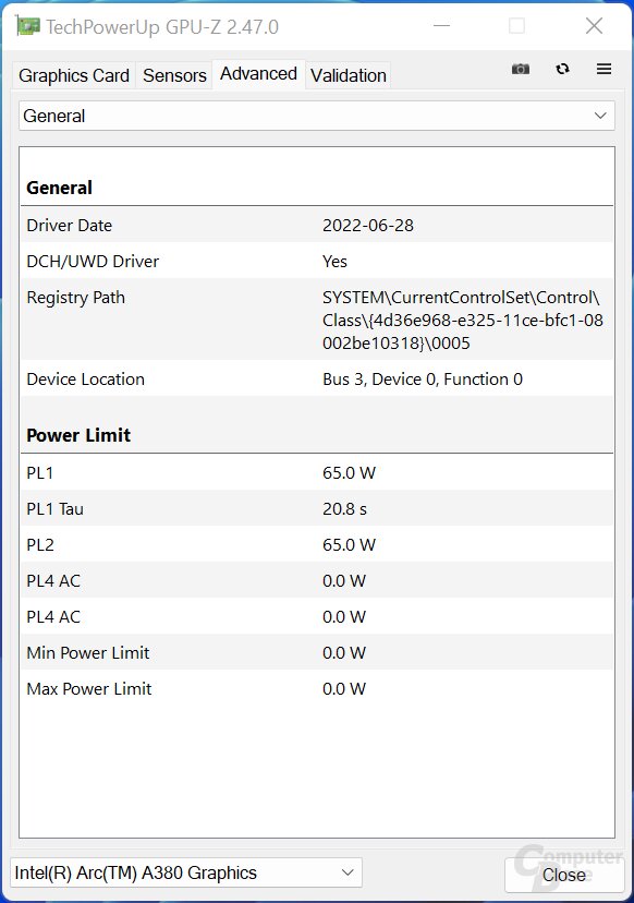 GPU-Z mit der Intel Arc A380