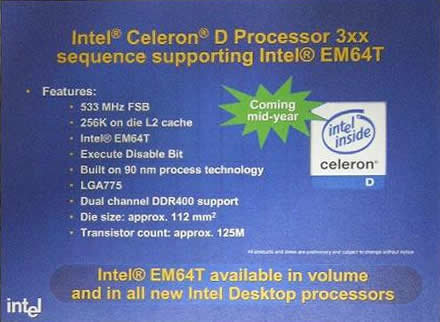 Intel Celeron D 3xx mit EM64T