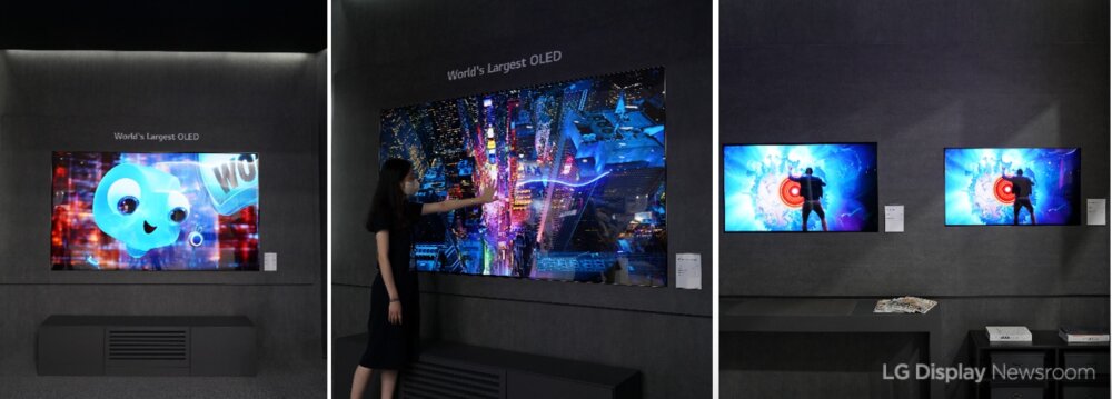 LG OLED.EX MIT 97" (left and center) and 42" and 48" (on the right)