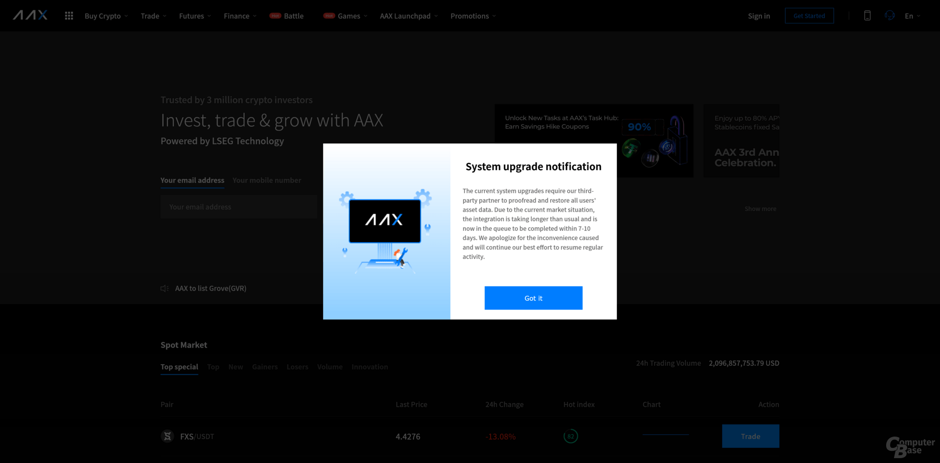 AXX ist derzeit nicht verfügbar und erlaubt keine Abhebungen
