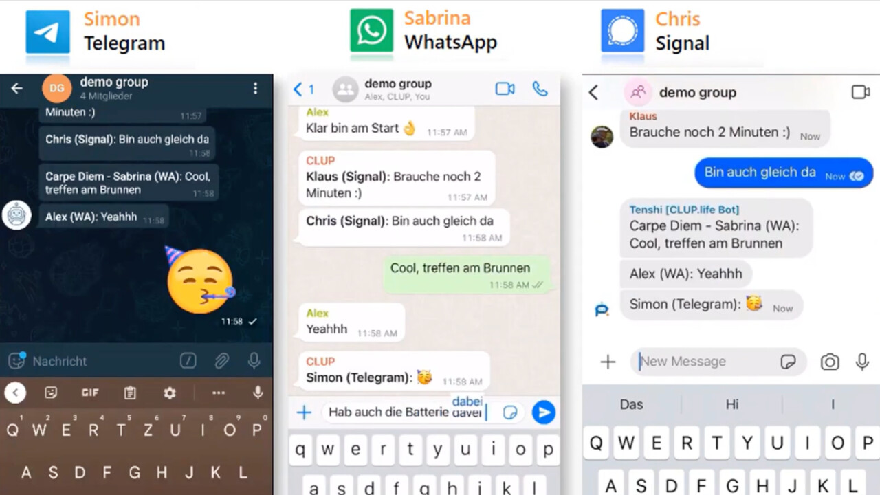 CLUP.chat: Gemeinsame Gruppenchats für WhatsApp, Signal & Telegram