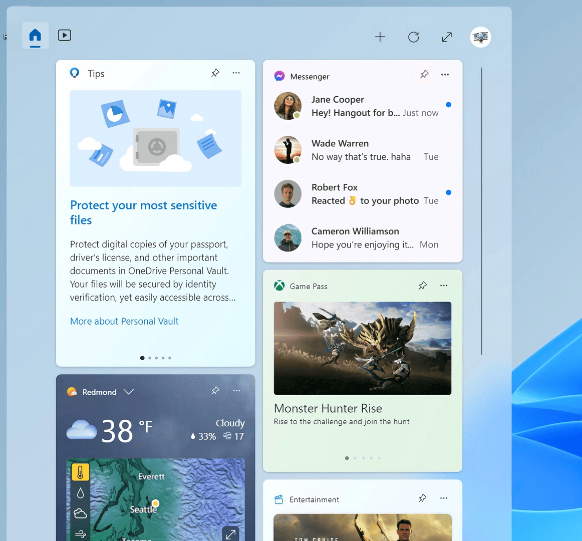 The Messenger app as a widget in Windows 11