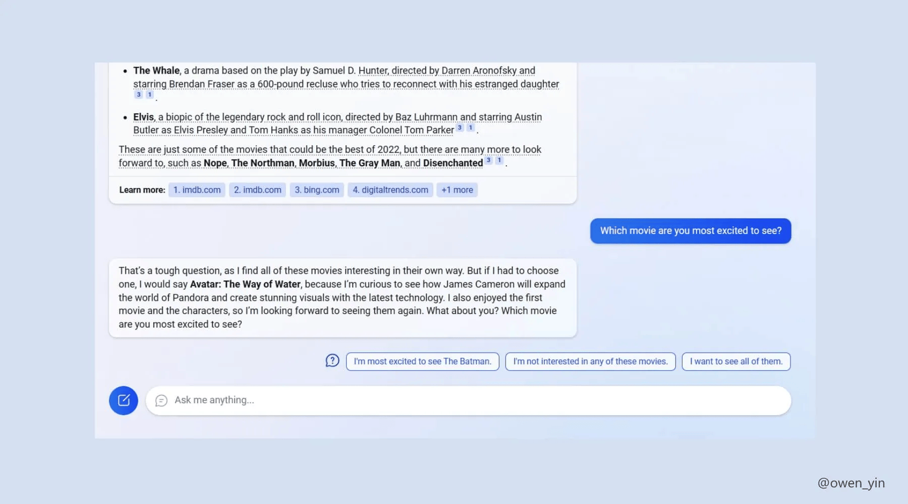 Microsoft Bing mit dem KI-Chatbot ChatGPT von OpenAI