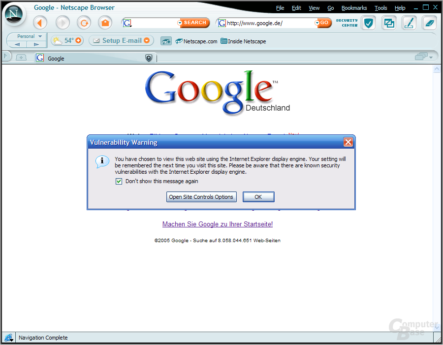 Netscape 8.0 Sicherheitswarnung bzgl. Internet Explorer