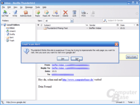 Thunderbird 1.1 Alpha 1 - Phishing-Warnung HTML-Links 2