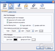 Thunderbird 1.1 Alpha 1 Einstellungen - Display