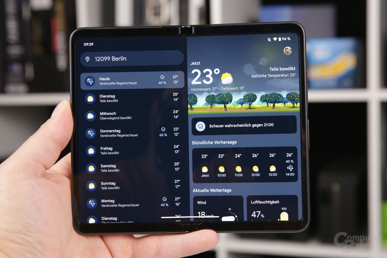 Für das Pixel Fold angepasste Wetter-App