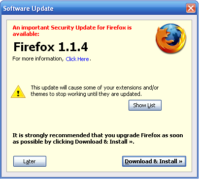 Mozilla Firefox 1.1 Update-Mechanismus