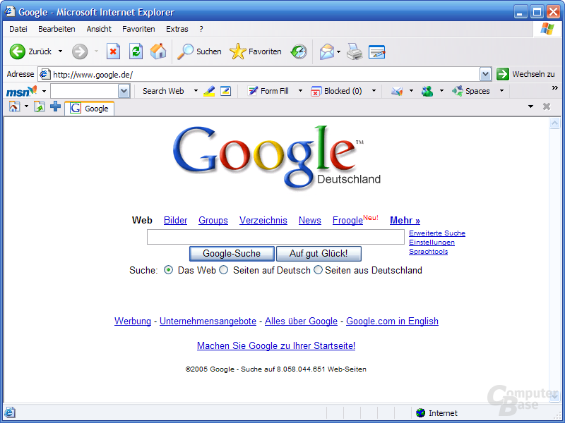 Internet Explorer 6.0 mit MSN Toolbar