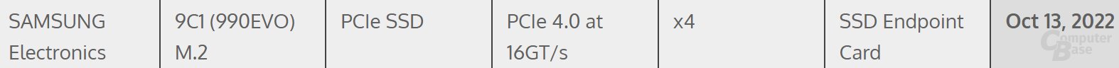 Entry on the Samsung 990 Evo at PCI-SIG