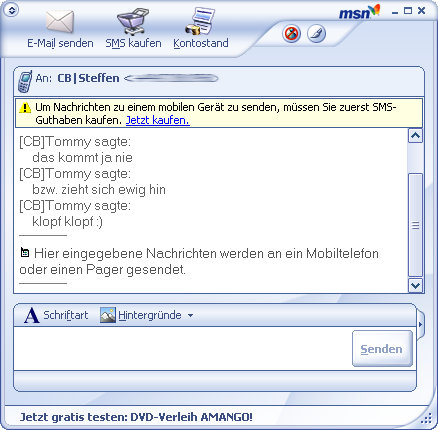 SMS-Versand mit MSN Messenger 7.0