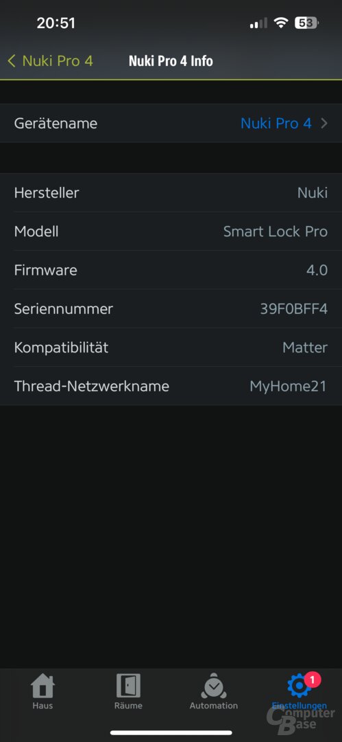 Das Nuki Smart Lock 4.0 Pro mit Thread und Matter in der Eve-App