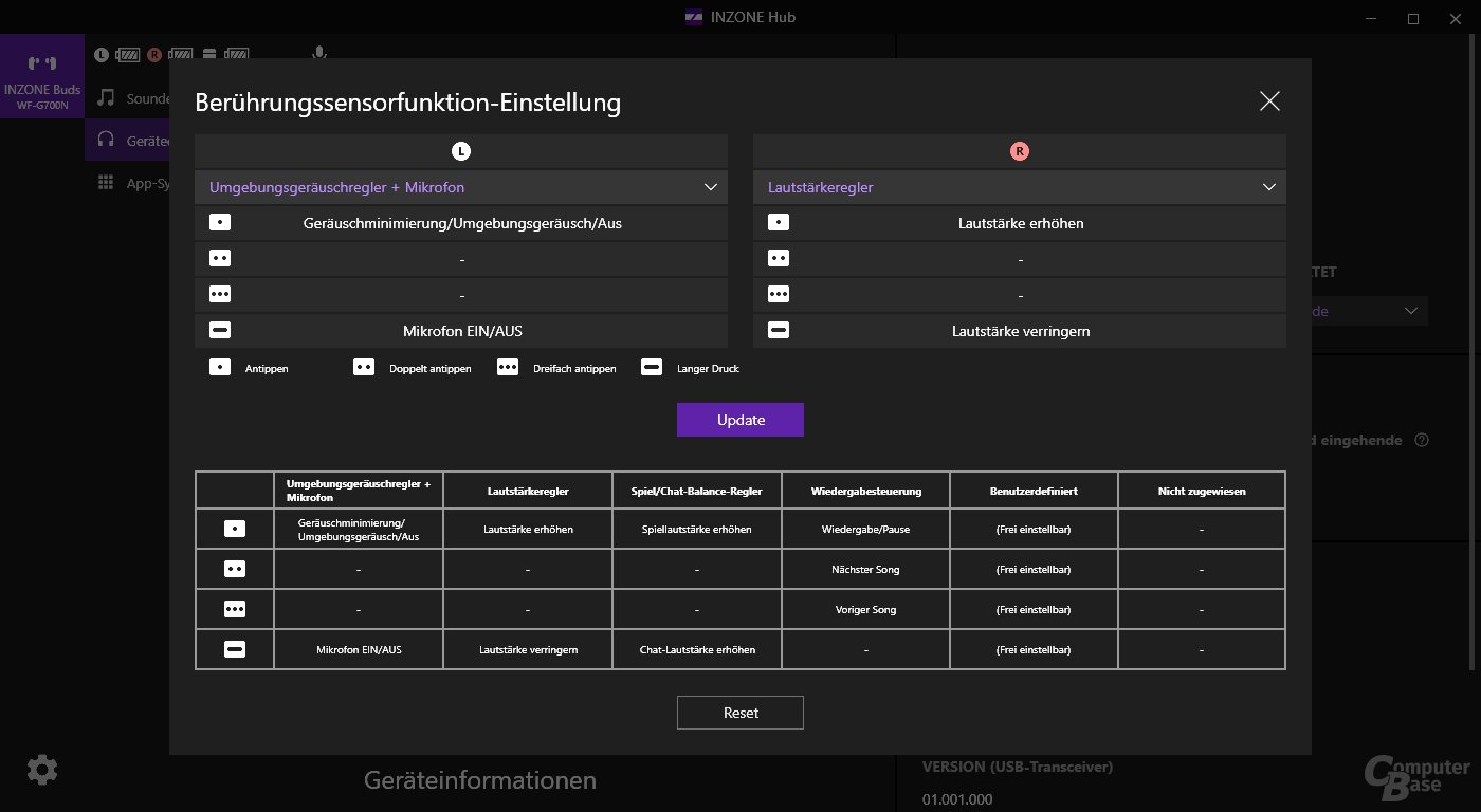Einstellungen der Inzone Buds im Inzone Hub