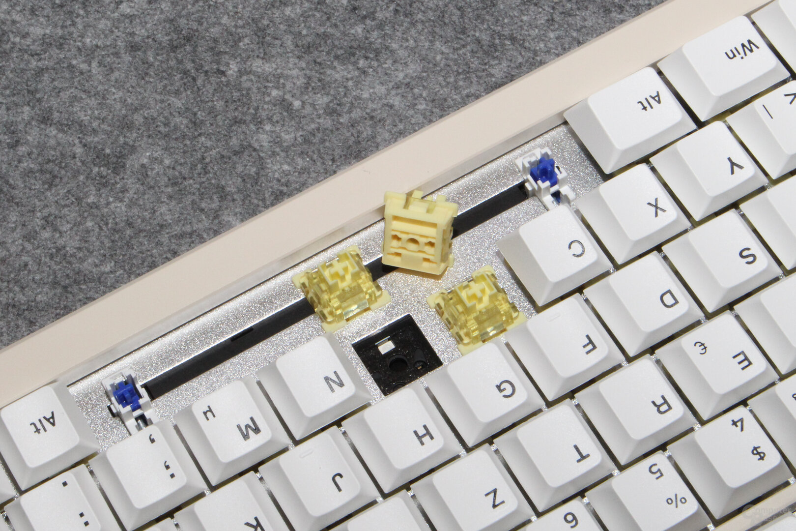 In die Hot-Swap-Sockel können auch normale mechanische Taster gesetzt werden