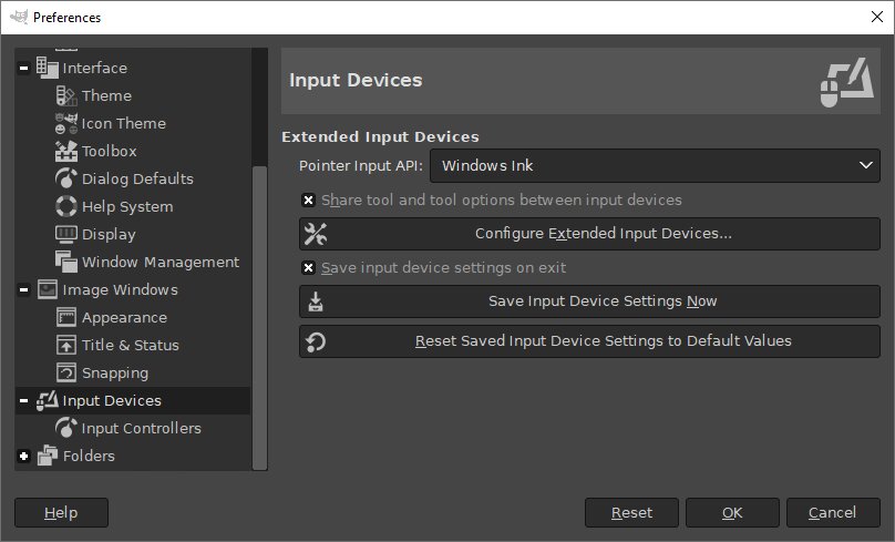 GIMP 2.10.38: Windows Ink-API
