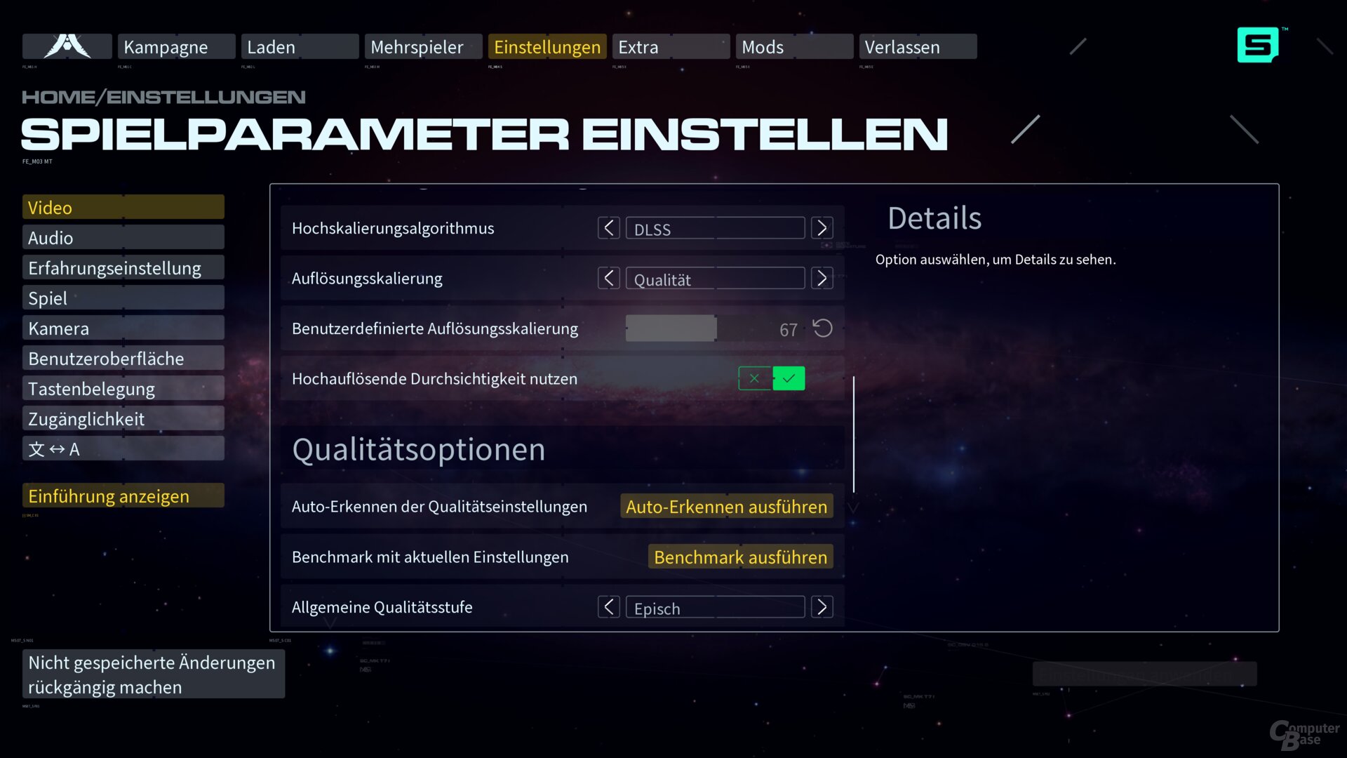 Das Grafikmenü von Homeworld 3