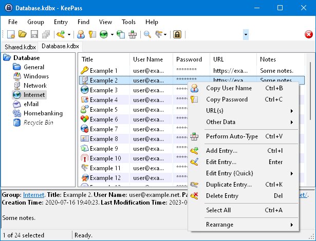 KeePass 2.57 - Antarmuka