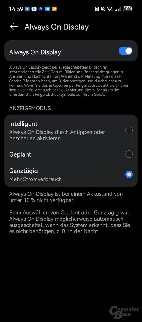 Optionen zum Always-on-Display des Pura 70 Ultra