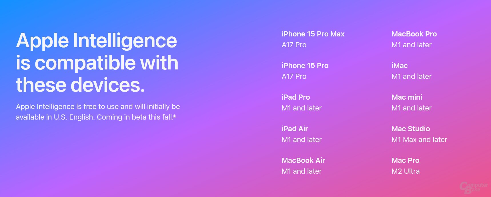 Apple Intelligence setzt Apple Silicon auf dem Mac/iPad und auf dem iPhone sogar den A17 Pro aus dem iPhone 15 Pro (Max) voraus