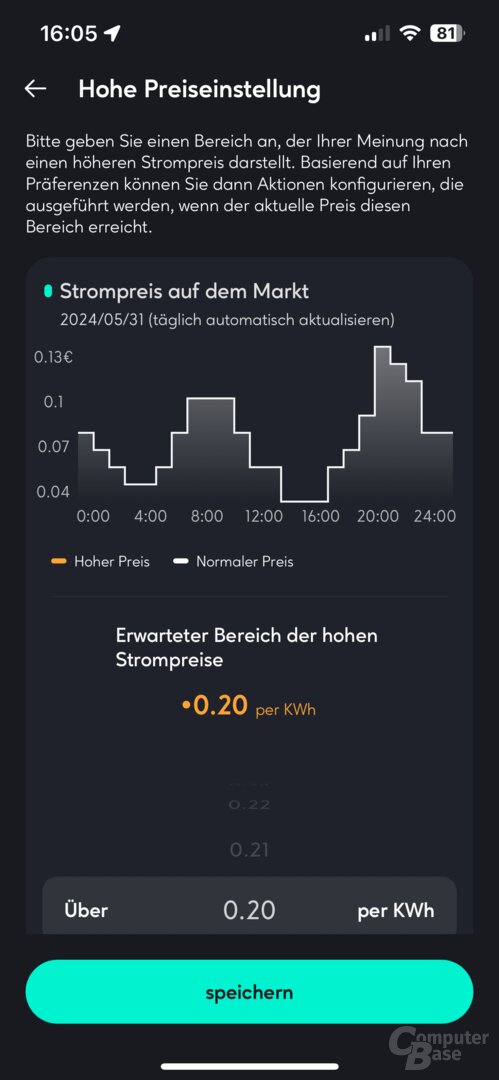 Einstellungen zum dynamischen Strompreis in der Zendure-App