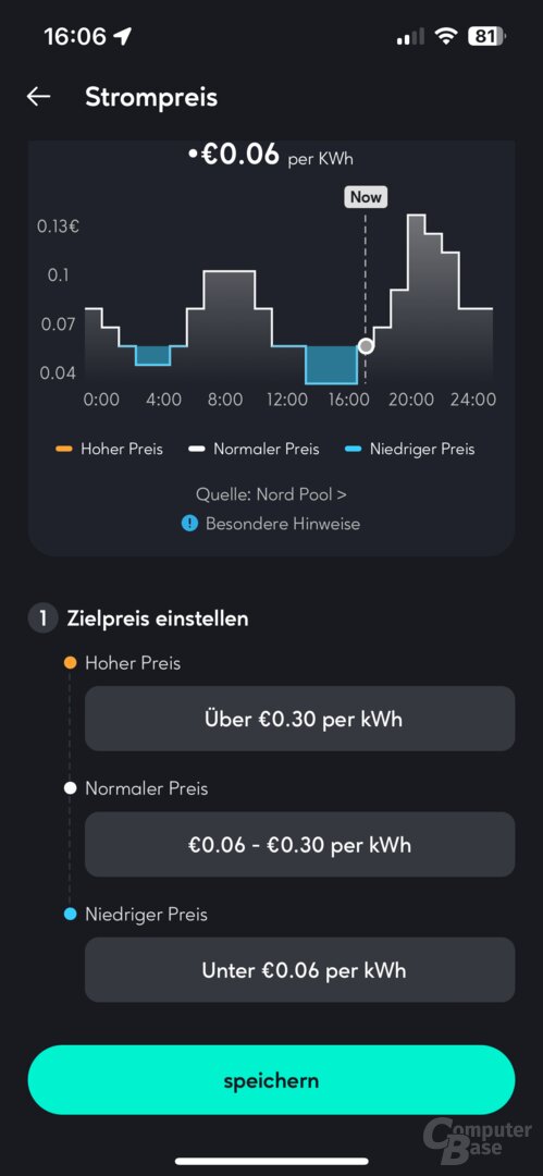 Einstellungen zum dynamischen Strompreis in der Zendure-App