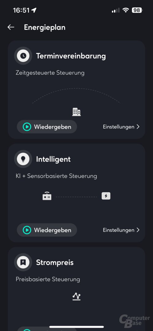 Energiepläne des Hyper 2000 in der Zendure-App