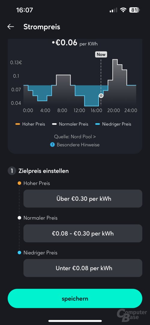 Einstellungen zum dynamischen Strompreis in der Zendure-App
