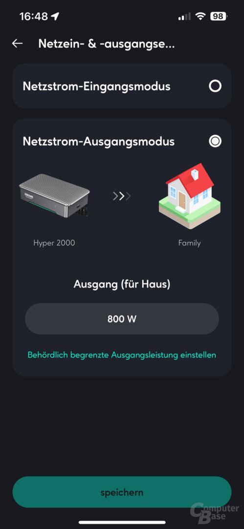 Einstellungen des Hyper 2000 in der Zendure-App