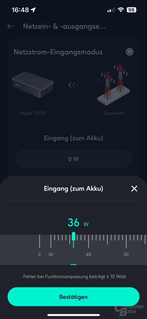 Einstellungen des Hyper 2000 in der Zendure-App