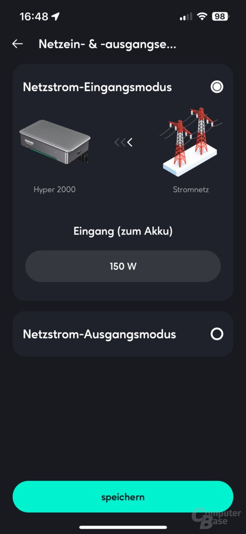 Einstellungen des Hyper 2000 in der Zendure-App