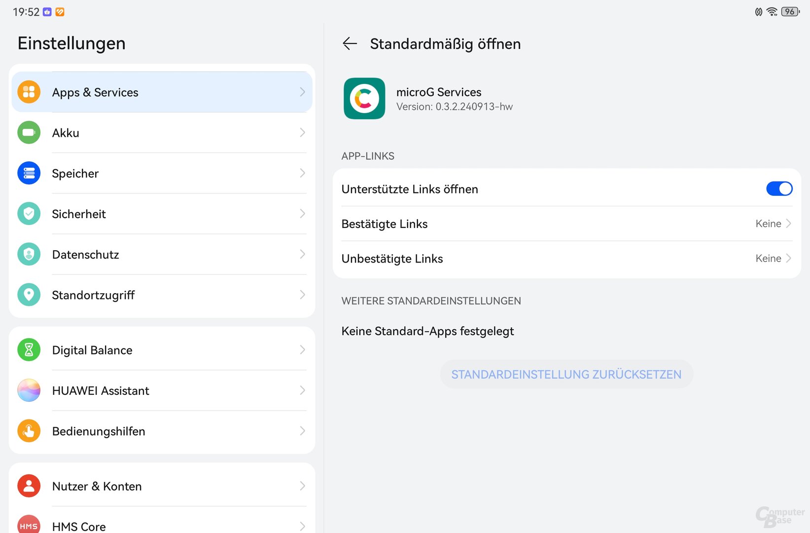 Standardmäßiges Öffnen für microG konfigurieren