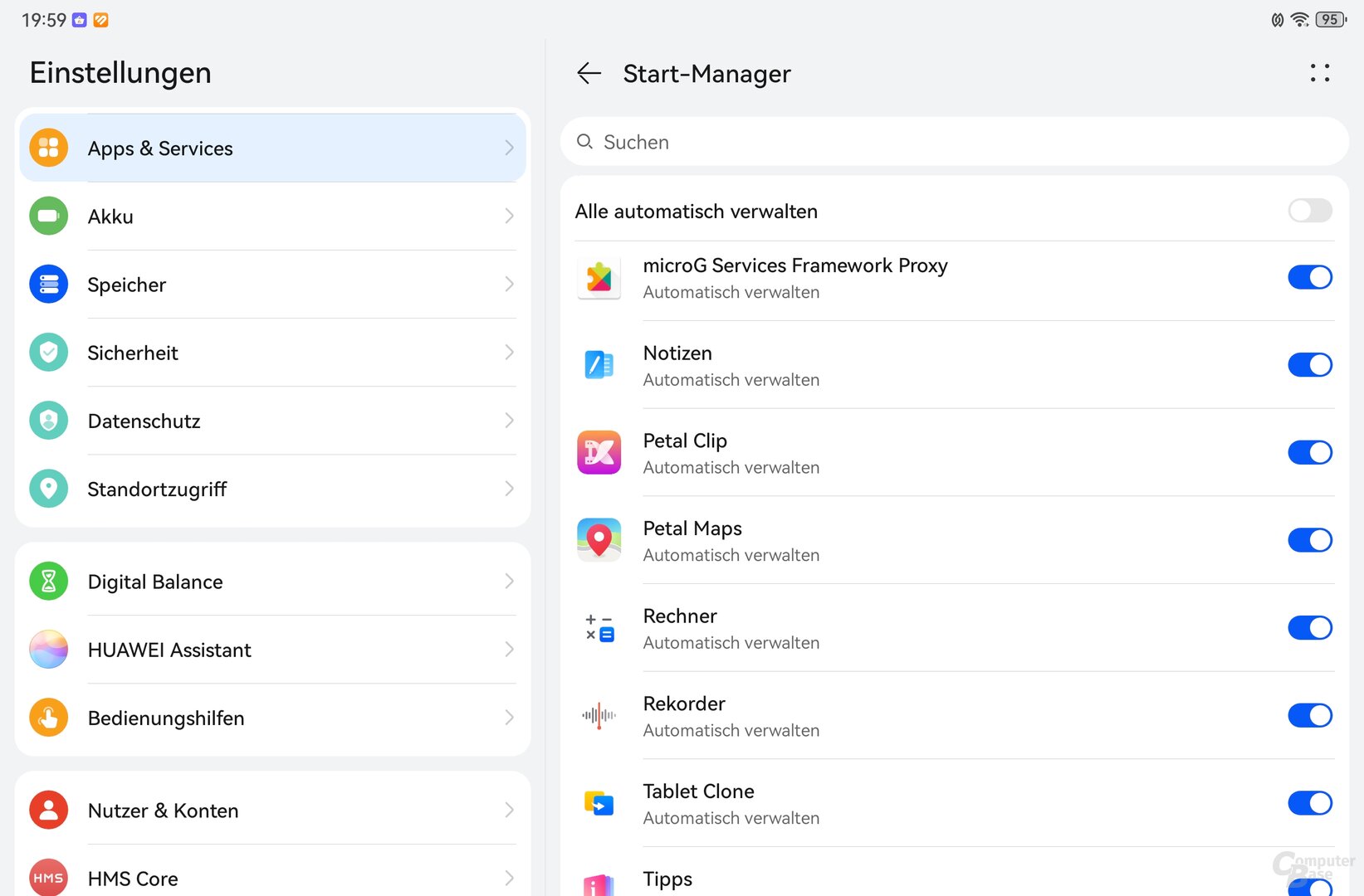 Einstellung im Start-Manager für microG Services Framework Proxy anpassen