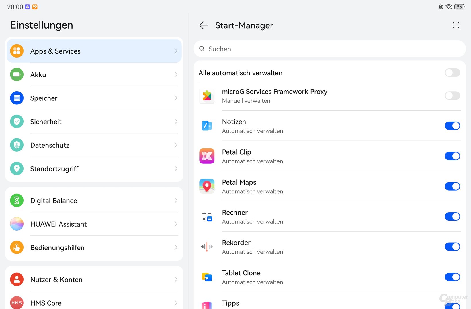Einstellung im Start-Manager für microG Services Framework Proxy anpassen