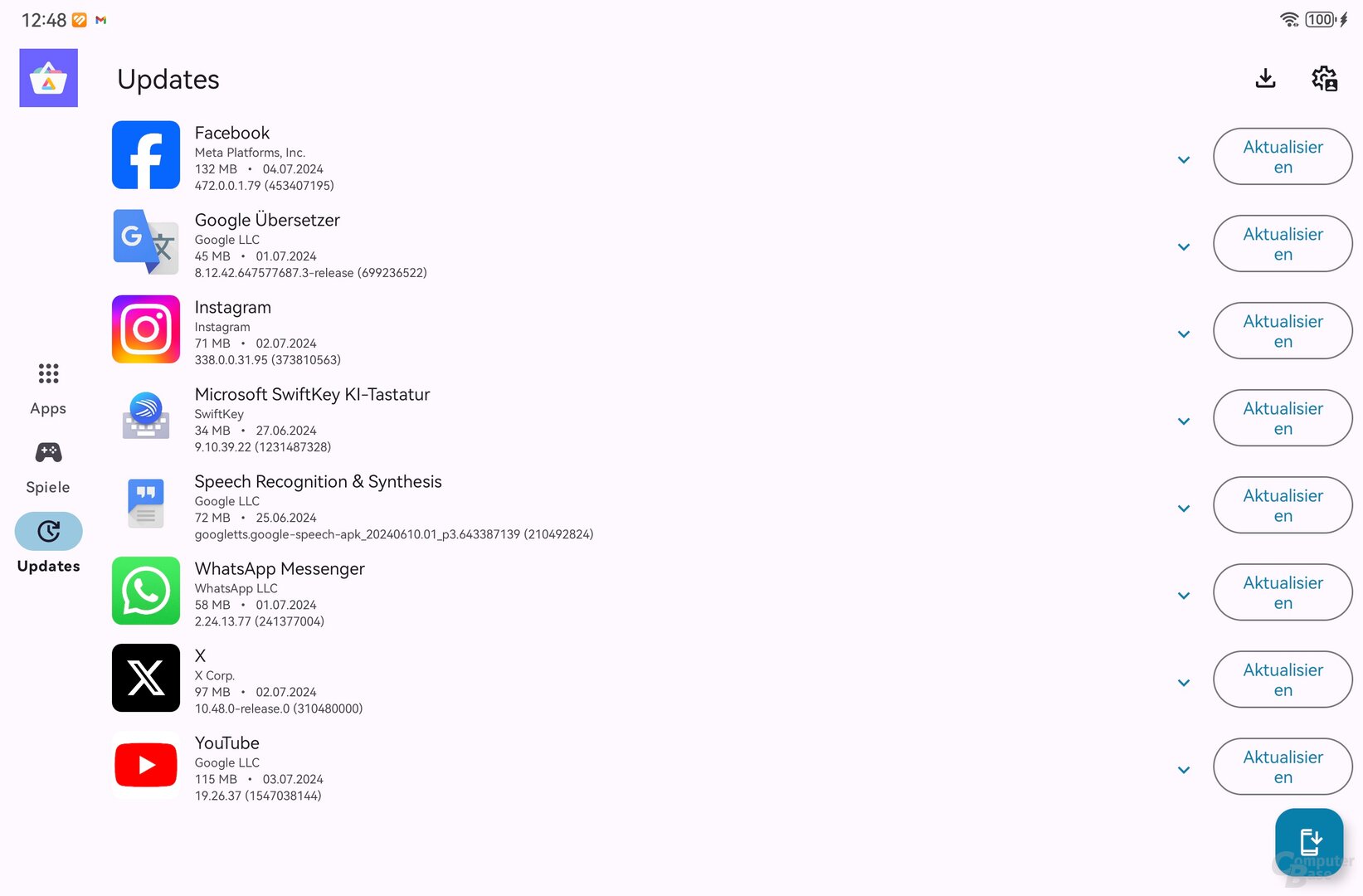 Gesperrte Google Play Dienste werden nicht mehr in den Updates angezeigt