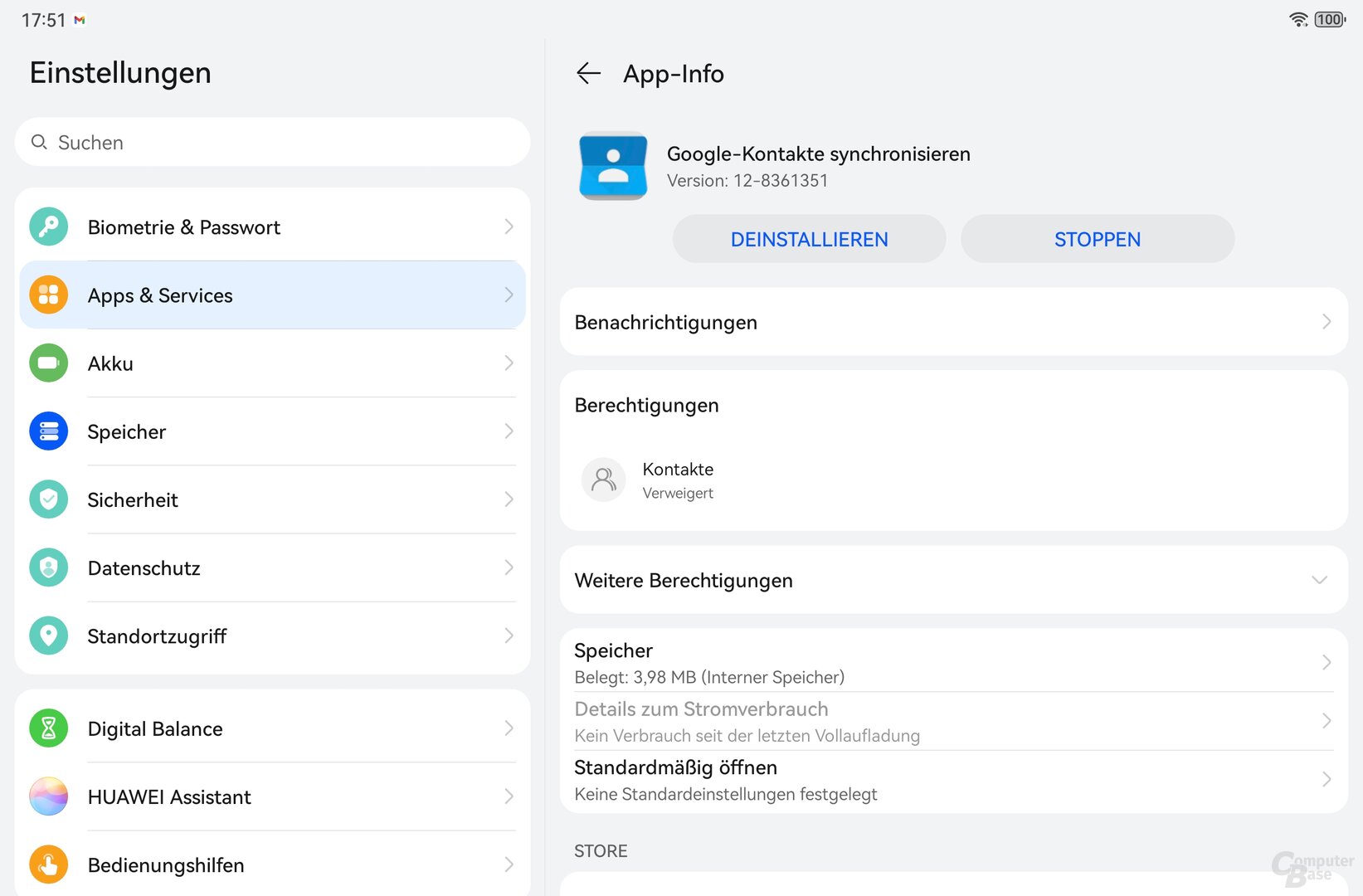 Berechtigungen für Google-Kontakte synchronisieren anpassen