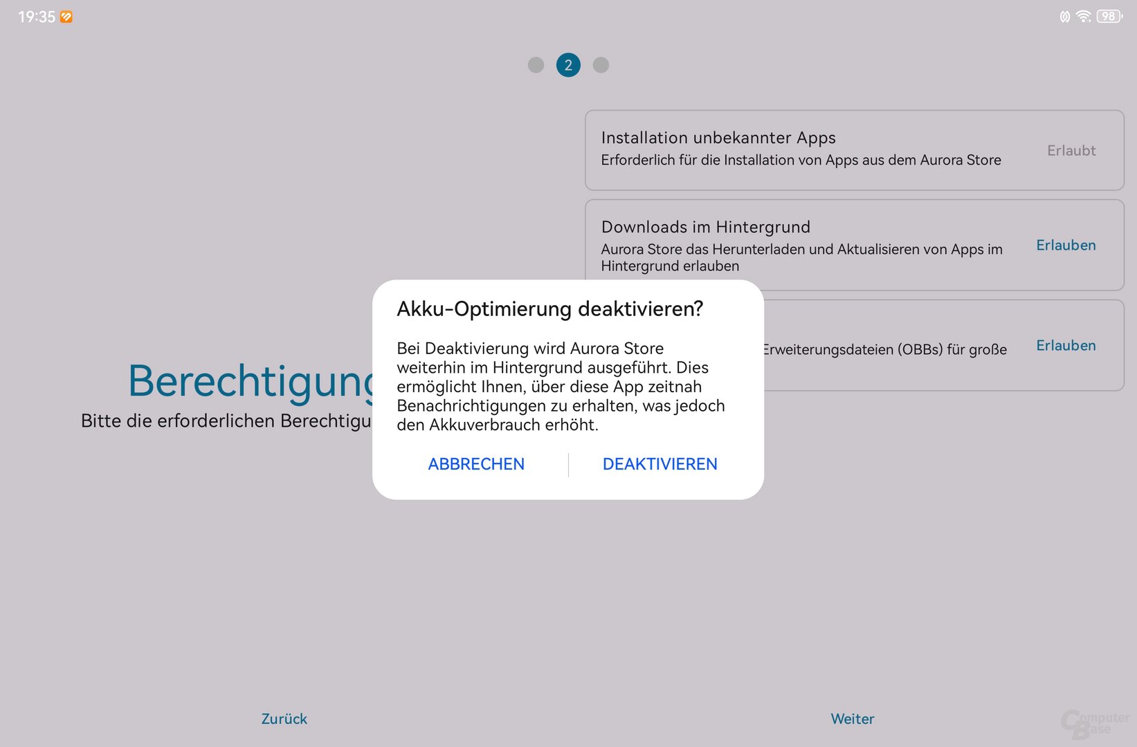 Berechtigungen im Aurora Store erlauben