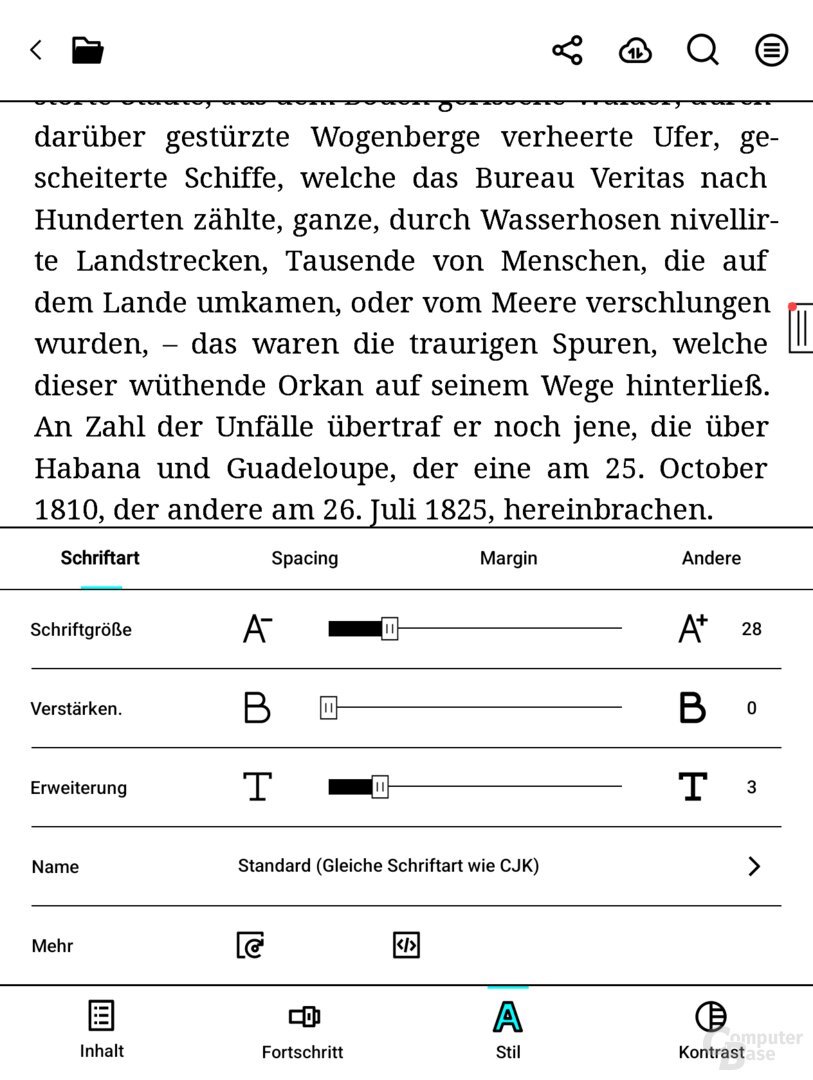 Der Boox Go Color 7 bietet zahlreiche Texteinstellungen