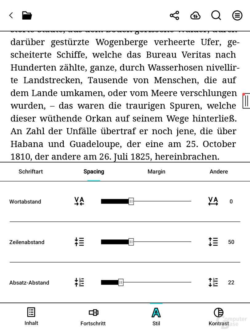 Der Boox Go Color 7 bietet zahlreiche Texteinstellungen