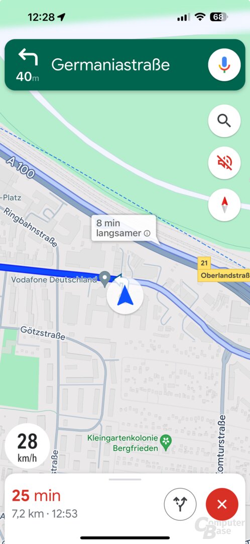 Aktuelle Geschwindigkeit in Google Maps unter iOS