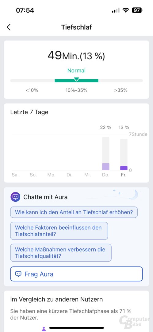 Chatbot Aura AI in der Zepp-App mit passenden Fragen