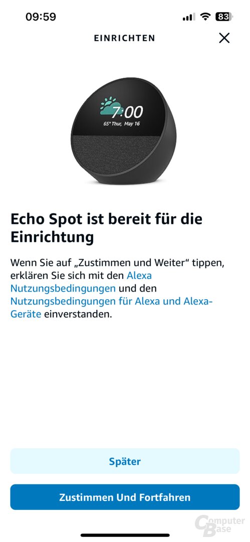Ersteinrichtung des Echo Spot (2024) in der Alexa-App