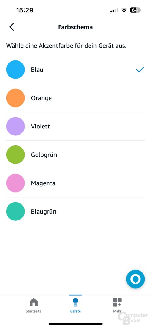 Farbschema des Echo Spot auswählen