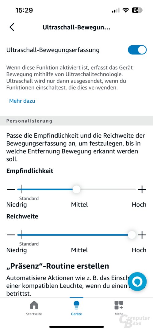 Ultraschall-Bewegungssensor des Echo Spot 2 in der Alexa-App konfigurieren