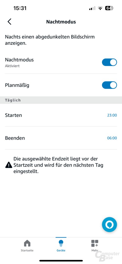 Nachtmodus des Echo Spot 2 konfigurieren