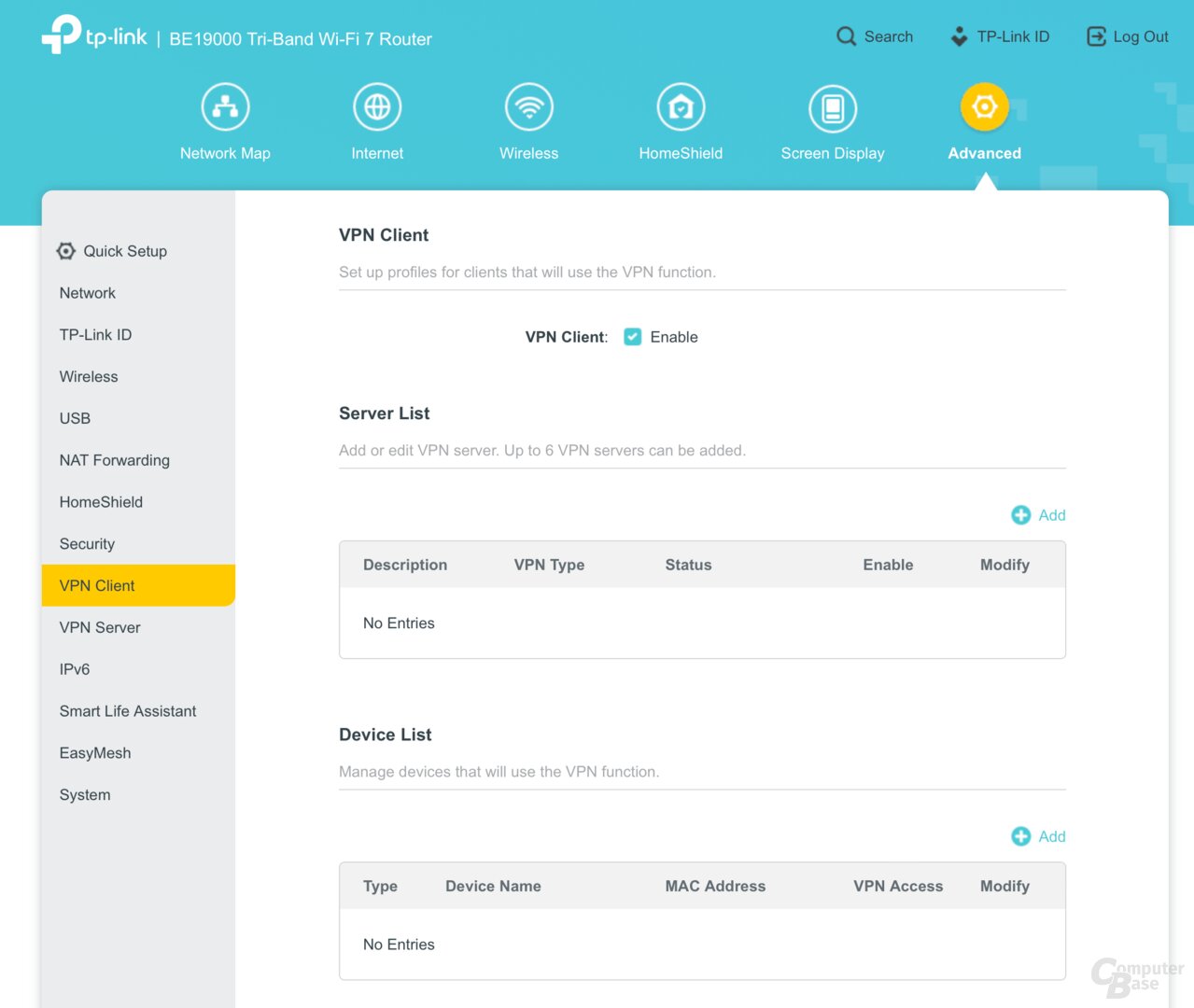 Einstellungen in der Web-Oberfläche des TP-Link Archer BE800
