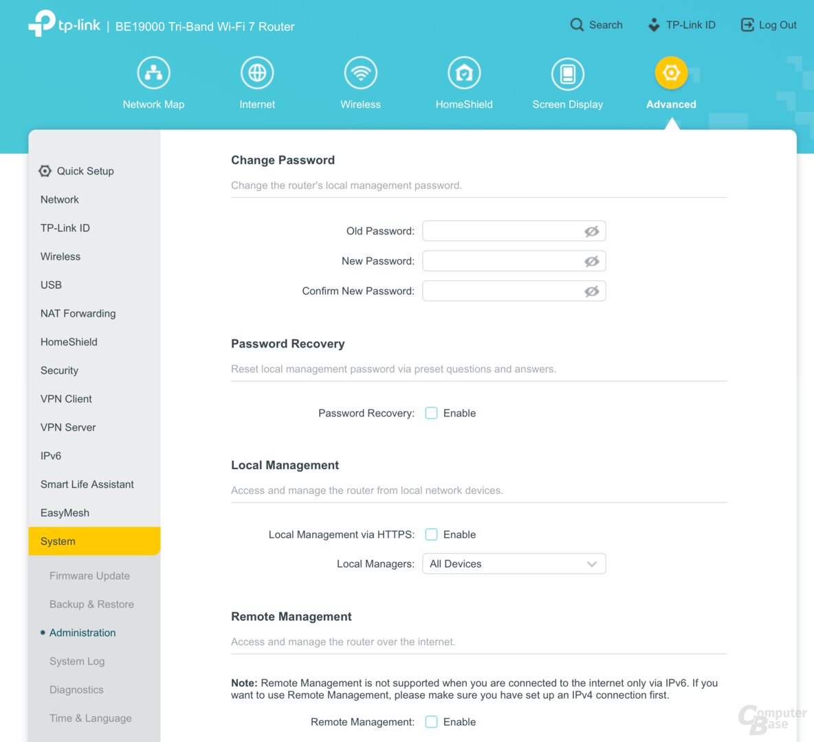 Einstellungen in der Web-Oberfläche des TP-Link Archer BE800