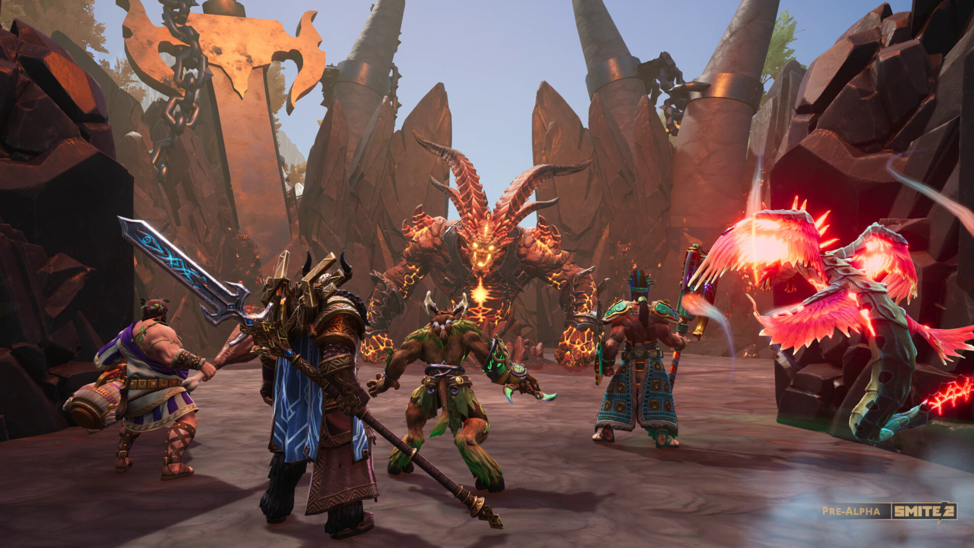 Besonders herausfordernde Monster wie der Fire Giant geben dem Team große Buffs.