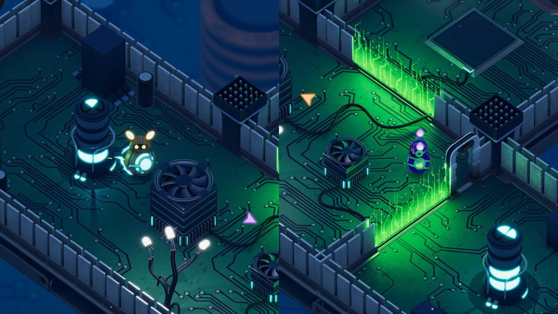 Koop-Gameplay im Neonlicht.